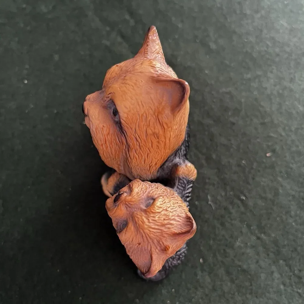 Vintage Yorkshire Terrier Dog With Playful Puppy Porcelain Figurine Japan